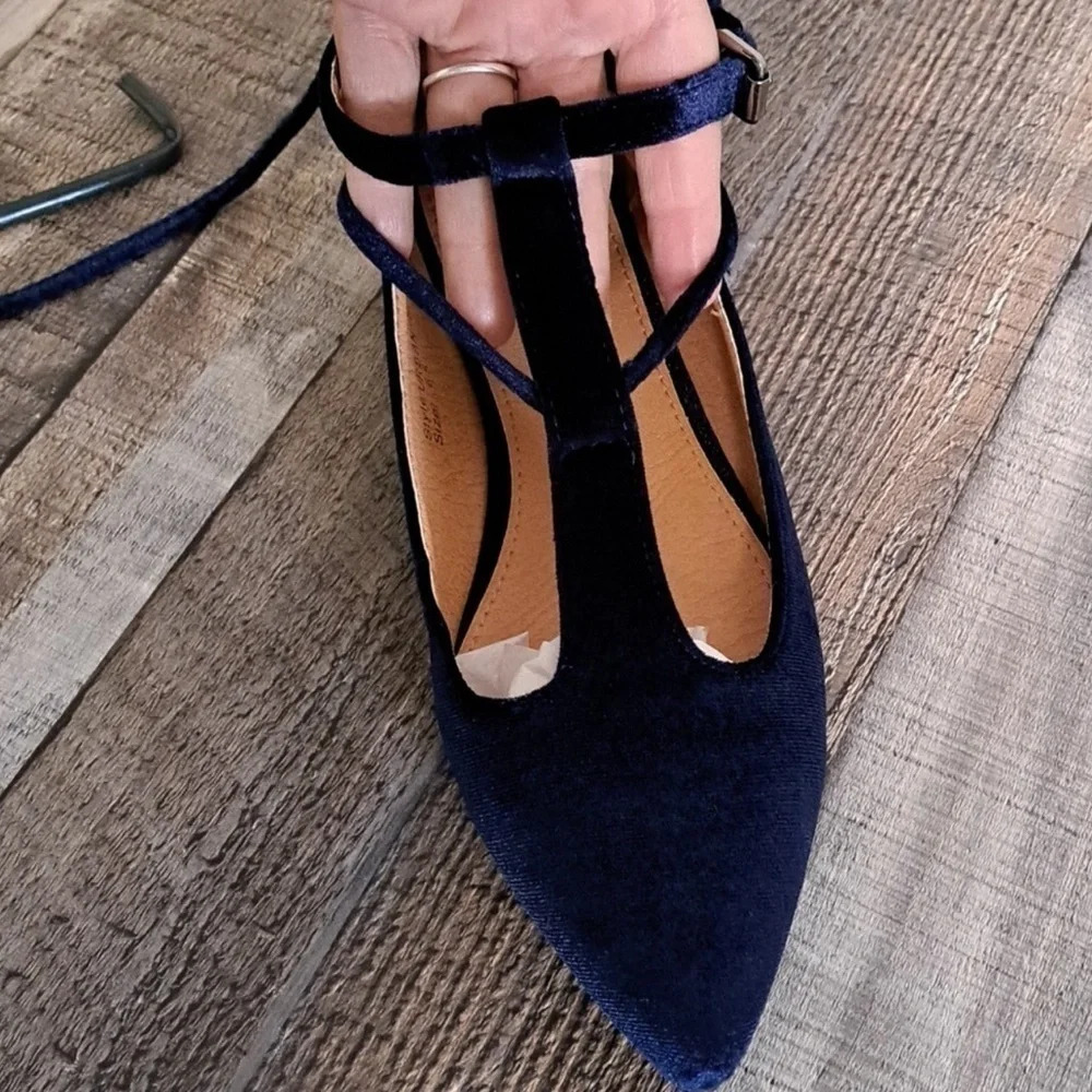 Yoki Navy Blue, Velvet, Ankle Lace Up, Urban-80 Flats - Picture 3 of 12